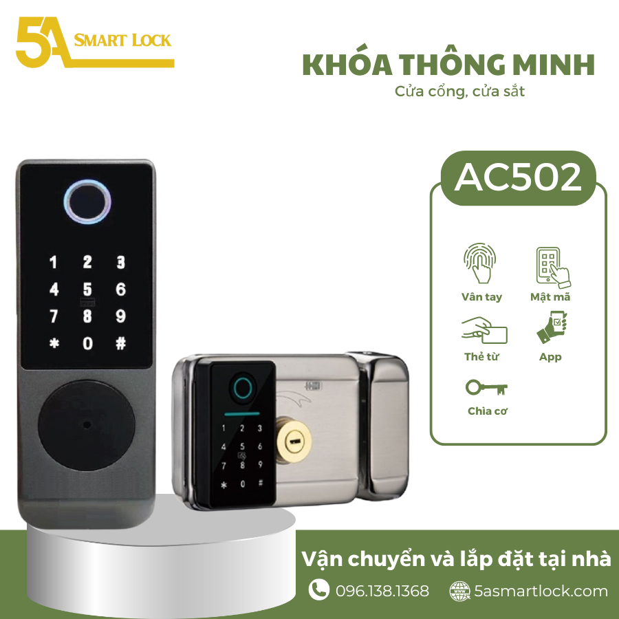 Khóa Cửa Cổng Vân Tay 2 Mặt 5A SMARTLOCK AC502